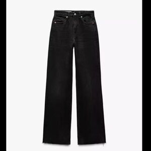 Zara Full Length TRF High Rise Wide Leg Jeans Black